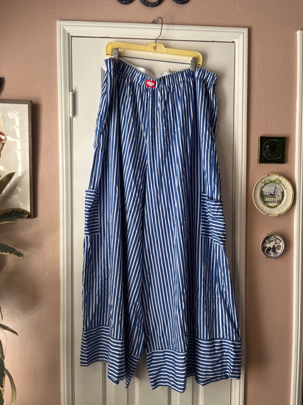 Parade Blue and White Striped Wide Leg Pants with Pockets 3 XL
